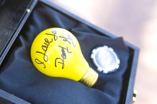 A view of a souvenir lightbulb, signed by Danny Gans, that came from the 
